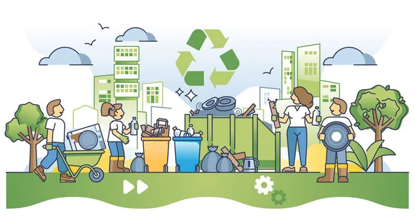 Community Cleanup Event City Trash Collecting Activity Outline Concept Volunteer — стоковый вектор