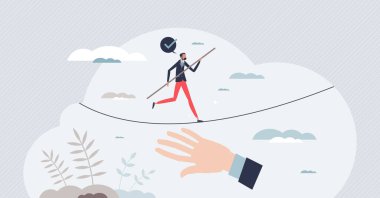 Psychological safety feeling and protection if fail tiny person concept. Professional work management with safe backup in case of failure vector illustration. Trust and support for effective security