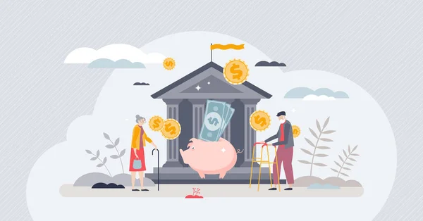 Retirement Planning Pension Fund Saving Bank Account Tiny Person Concept — Vetor de Stock