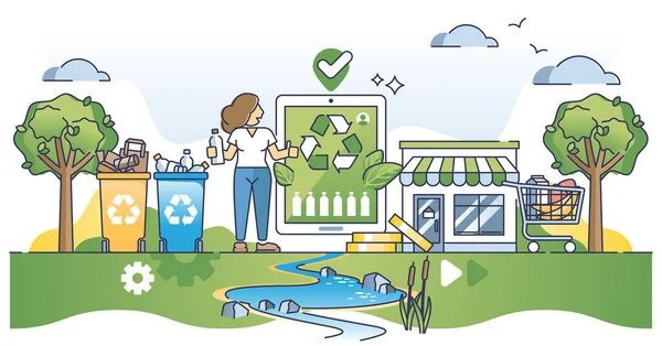 Recycle Bank Point Material Deposit Resourcesrecycling Outline Concept Abordagem Sustentável —  Vetores de Stock