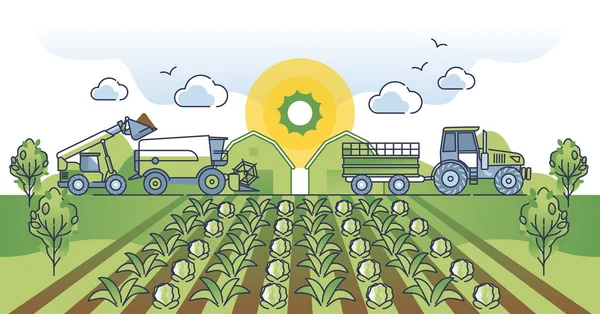 农业企业作为以食品工业为主线的农业企业的概念 最大限度地提高收获企业利润矢量说明的效率 蔬菜生产和提高机械生产率 — 图库矢量图片