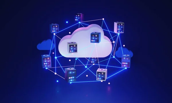 Cloud Computing Network File Upload Download Illustration Concept Információmegosztó Rendszer — Stock Fotó