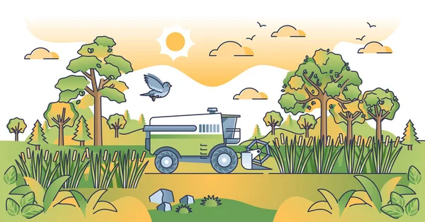 可持续农业和环境粮食作物耕作概念纲要 没有农药病媒说明的自然资源负责任的收获 生物增长和土壤管理 — 图库矢量图片