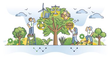 Sürdürülebilir yatırım ve ESG çevre stratejisi konsepti. Toplumsal refah vektörü illüstrasyonu için yeşil ve doğa dostu enerji. Geleceğin ekolojisi için alternatif güç kaynakları