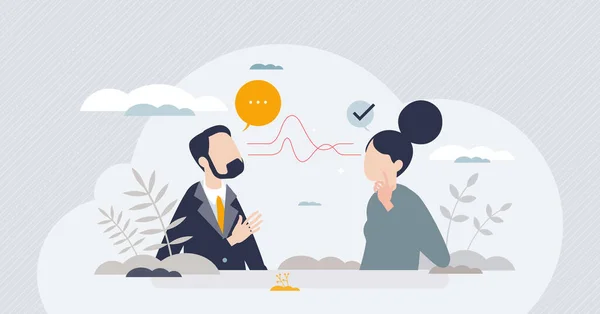 Audição Ativa Habilidades Comunicação Auditiva Fala Conceito Pessoa Minúscula Conversa — Vetor de Stock