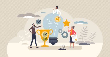 Employee recognition and rewards with motivation bonus tiny person concept. Reward after successful professional job or excellent results vector illustration. Prize money as work gratitude or respect clipart