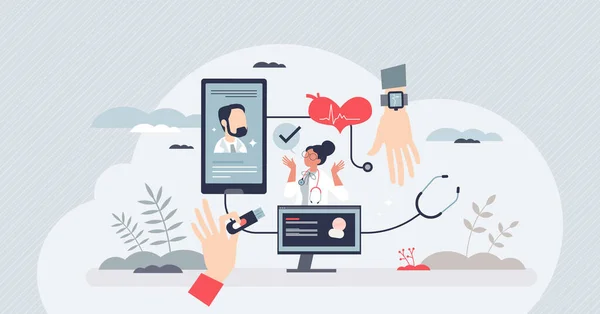 Kesehatan Sebagai Layanan Kesehatan Mobile Menggunakan Konsep Orang Kecil Teknologi - Stok Vektor