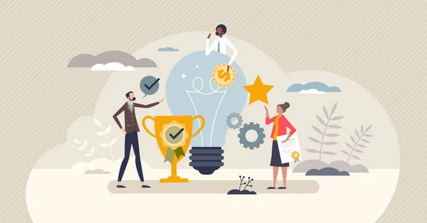 员工的认可和奖励与激励奖金的概念微小的人 在成功的专业工作或出色的成果载体说明之后给予奖励 奖金作为工作中的感恩或尊重 — 图库矢量图片