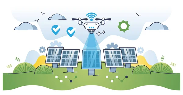 Drones Para Inspeção Solar Como Conceito Contorno Check Técnico Automático — Vetor de Stock