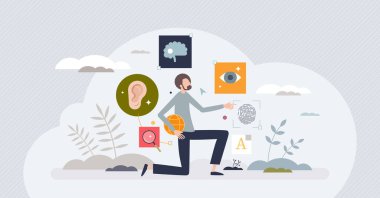 Web erişilebilirliği ve web sitesi engelli küçük insan konsepti için kolay kullanım. Yardımcı vektör illüstrasyonuyla ilgili çevrimiçi tarama. Dokunmaya duyarlı bölge programlanıyor. Ayarlanabilir kullanılabilirlik.