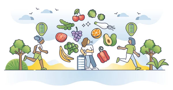 植物性ビタミン摂取量の概念の欠如として栄養不足 疲れや疲労感ベクトル図のためのカルシウム オメガ不足 健康効果のための食習慣をチェック — ストックベクタ