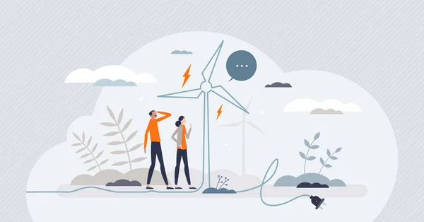 Utilisation Réutilisable Des Ressources Énergétiques Éoliennes Pour Électricité Concept Personne — Image vectorielle