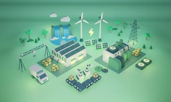 Fábrica Verde Com Uso Energia Natural Amigável Sustentável Ilustração Moderna — Fotografia de Stock