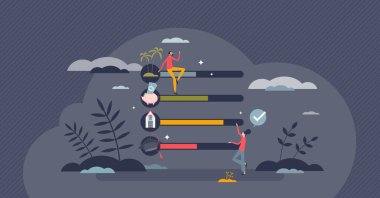 Parasal durumunuzu dengelemek için geliştirilmiş mali uygulamalar, küçük insan konsepti. Kişisel ekonomi raporları ve harcamaları azaltmak için eğlenceli motivasyon aracı. İstatistik uygulaması oynanıyor.