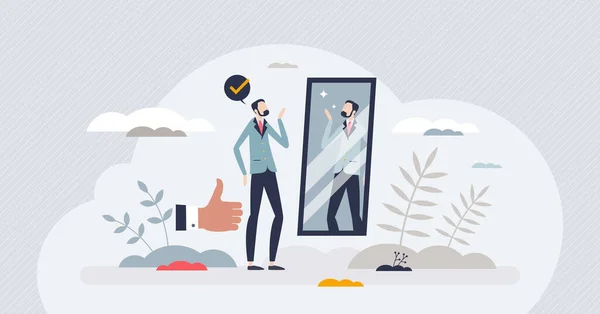 Auto Présentation Apprendre Vous Présenter Concept Personne Minuscule Miroir Pour — Image vectorielle