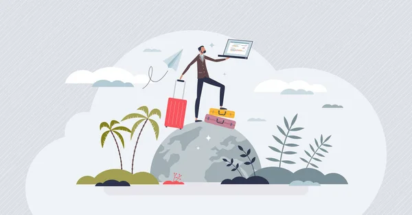 Zarządzanie Pracą Podróże Podróży Służbowych Wypoczynkowych Koncepcji Malutka Osoba Biznesmen — Wektor stockowy