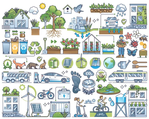 Зелена Інфраструктура Розумний Екологічно Чистий Спосіб Життя Набір Контурів Елементи — стоковий вектор