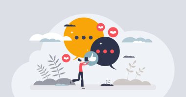 Minik insan kavramını anlayabilmek için insanlar arası ve yumuşak beceriler. Empati, özen ve pozitif tutum vektör çizimi ile başarılı bir iletişim ve sohbet. Kişisel yönetim