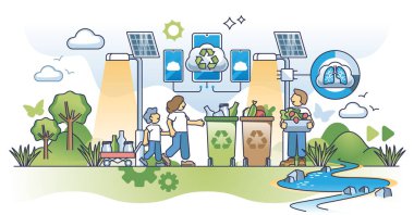 Temiz doğa ana hatları kavramının ilkeleri olarak sürdürülebilir büyüme için ESG. Hava kalitesi izleme vektör illüstrasyonunda teknolojileri kullanmak için çevresel sosyal yönetim stratejisi. Geri dönüşüm bakımı.