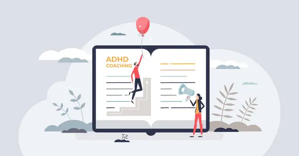 Adhd Coaching Learning How Deal Mental Problem Tiny Person Concept — Stock Vector