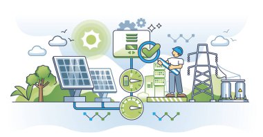 Güneş enerjisi şarj kontrolörleri ve güç yönetim sistemi konsepti. Elektrik pili seviyesini ölçmek için güneş panelleri için adet öncesi sendromu. Yenilenebilir jeneratör kurulumu veya denetimi