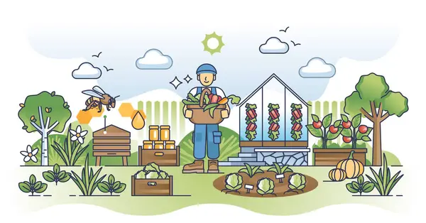 Agricultura Urbana Movimiento Locavore Para Cultivar Concepto Esquema Alimentario Local — Vector de stock