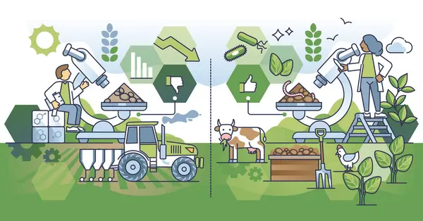 Impacto Agricultura Regenerativa Esquema Fertilidad Orgánica Del Suelo Esquema Comparado — Vector de stock