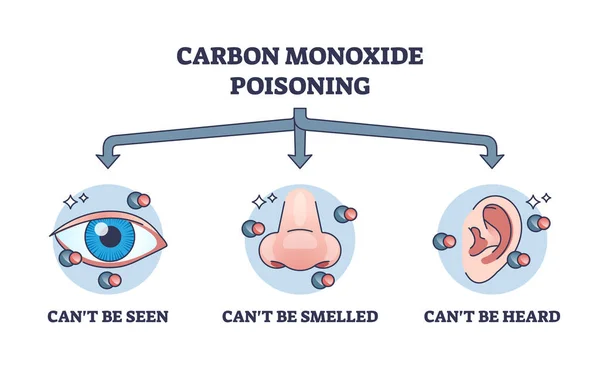 Carbon Monoxide Poisoning Dangerous Gas Properties Outline Diagram Labeled Educational — Stock Vector