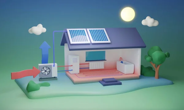 Air Source Heat Pump Setup Home Solar Energy Source Illustration — Stock Photo, Image