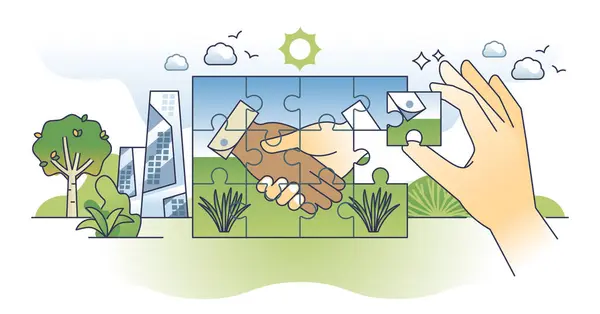 Team Management Partnership Collaboration Outline Hands Concept Professional Business Deal — Stock Vector