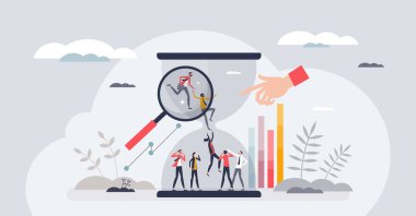 Çalışanların iş dünyasındaki küçük insan kavramını bırakmaları için zaman aralığı istatistikleri. İş ve iş arkadaşlarının rotasyonu veya istifa vektör çizimi için insan kaynakları araştırması. Şirket istikrarı