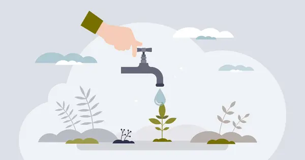Vodní Hospodářství Ušetřit Přírodní Zdroje Drobné Člověk Ruce Koncept Čistá — Stockový vektor