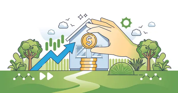 Immobilieninvestitionen Und Steigende Häuserpreise Skizzieren Das Konzept Zunehmender Handel Mit Stockvektor