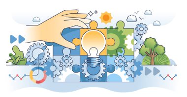 Gelişmiş süreç el konsepti için yönetim ve çözümü değiştir. İş projesiyle yapboz ve lider performans dönüşüm vektörü illüstrasyonu için parçaları düzenliyor.