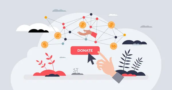 Online Insamling Kampanj För Pengar Donation Pytteliten Person Händer Koncept Stockillustration