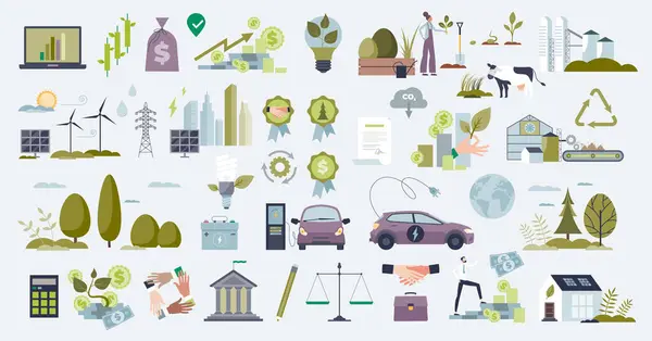 Sustainable Investment Green Business Objects Tiny Person Collection Set Elements Vector Graphics