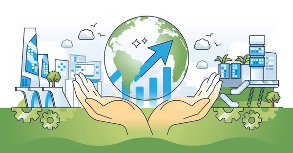 Global Eco Investment Sustainable Business Profit Outline Hands Concept Ecological Stock Vector