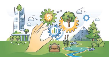 Sustainable finance and nature friendly business outline hands concept. Effective and ecological corporate governance with environmental impact management vector illustration. ESG reporting. clipart