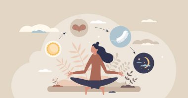 Meditasyon, güneş ve ay sembolleriyle kişisel bakım yolculuğu. Küçük biçim