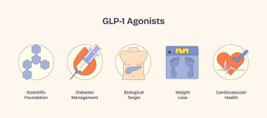 GLP-1 agonistleri diyabet yönetimi, kilo kaybı ve şırınga, ölçek ve kalp ile betimlenen kardiyovasküler sağlığa odaklanırlar. Neugaddarlık tarzı