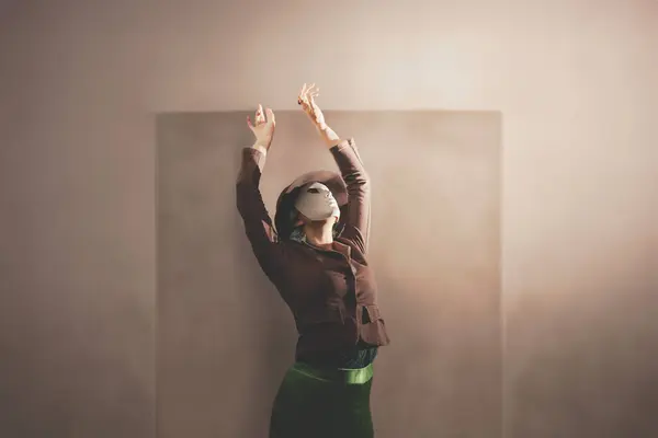 Surreal Woman Mask Dancing Harmony Herself Abstract Concept — Stock Photo, Image