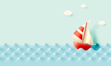 Cute boat in the ocean for summer season 3d style pastel color scheme vector illustration 