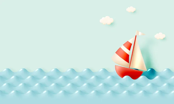 Cute Boat Ocean Summer Season Style Pastel Color Scheme Vector — Stock Vector