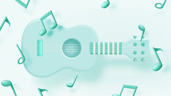ギターやウクレレ音楽ノート メロディーや音楽アプリやウェブサイトの背景ベクトルのイラストのための3次元現実的なベクトルのアイコン — ストックベクタ