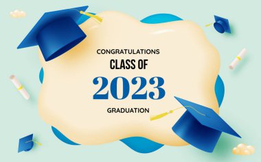 Eğitim için mezuniyet şapkası arka planı ve okul posterinin sonu veya pastel renk şeması illüstrasyonlu arkaplan kavramı