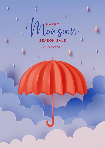 Cute Umbrella Monsoon Season Sale Pastel Color Scheme Realistic Style — Stockvektor