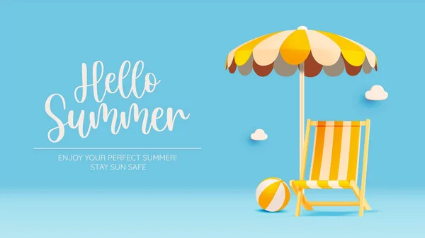 Deck Chair Summer Beach Things Realistic Art Style Pastel Color — Stock Vector