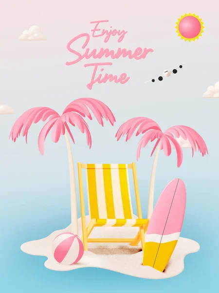 Deck Krzesło Dla Summer Beach Rzeczy Realistyczny Styl Sztuki Pastelowym — Wektor stockowy