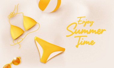 Yaz sezonu için plajda Bikini Pastel vektör illüstrasyonu