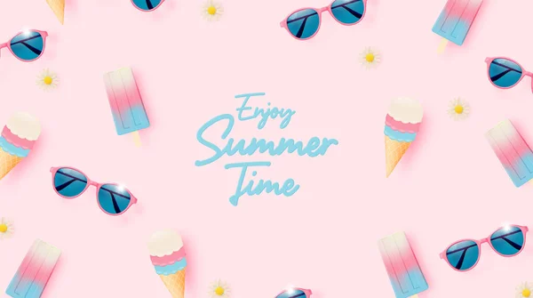 Yaz Sezonu Için Güneş Gözlüğü Dondurma Dondurma Pastel Şema Çizimi — Stok Vektör